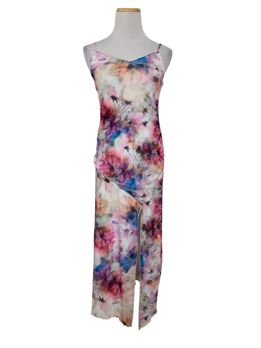 Caution To The Wind colorful Watercolor Mesh Dress No size tag, fits small